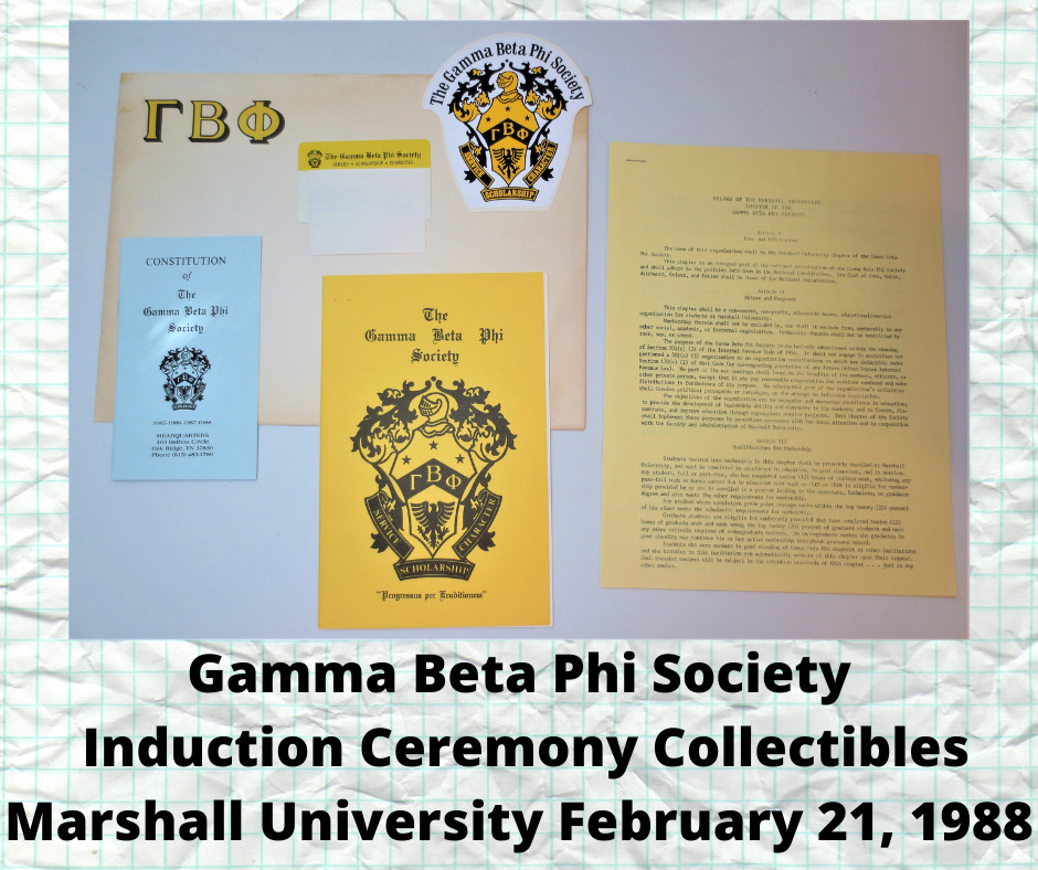 GAMMA BETA PHI SOCIETY Collectibles MARSHALL UNIVERSITY Induction February 1988
