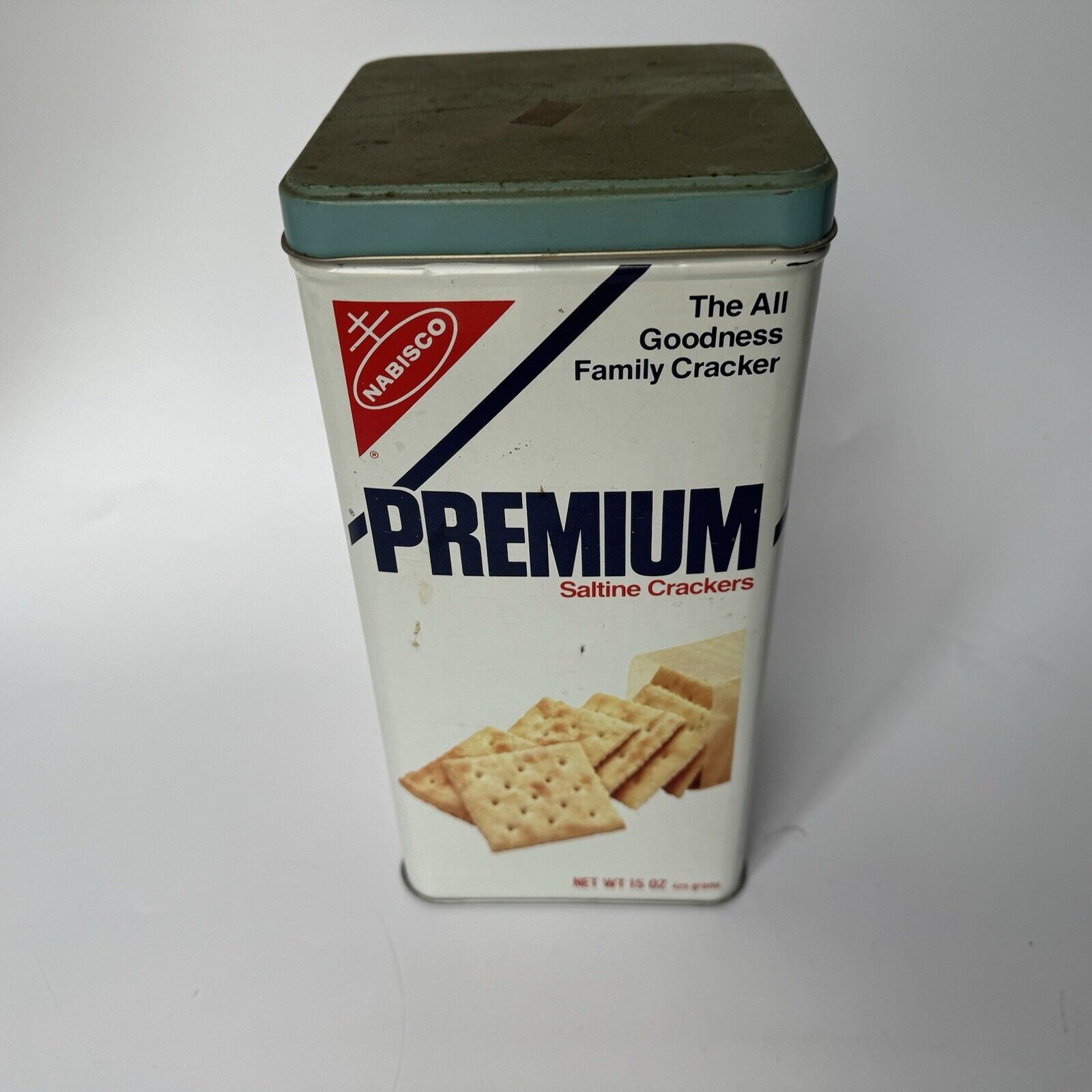 Vintage Nabisco Premium Saltine Crackers 15 oz Metal Tin Container circa 1978