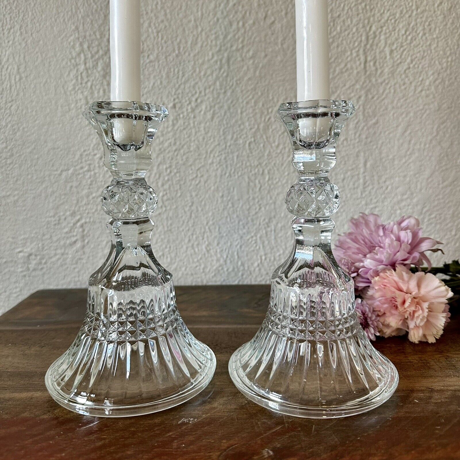 Vintage Crystal Glass Candlestick Holders Set of 2