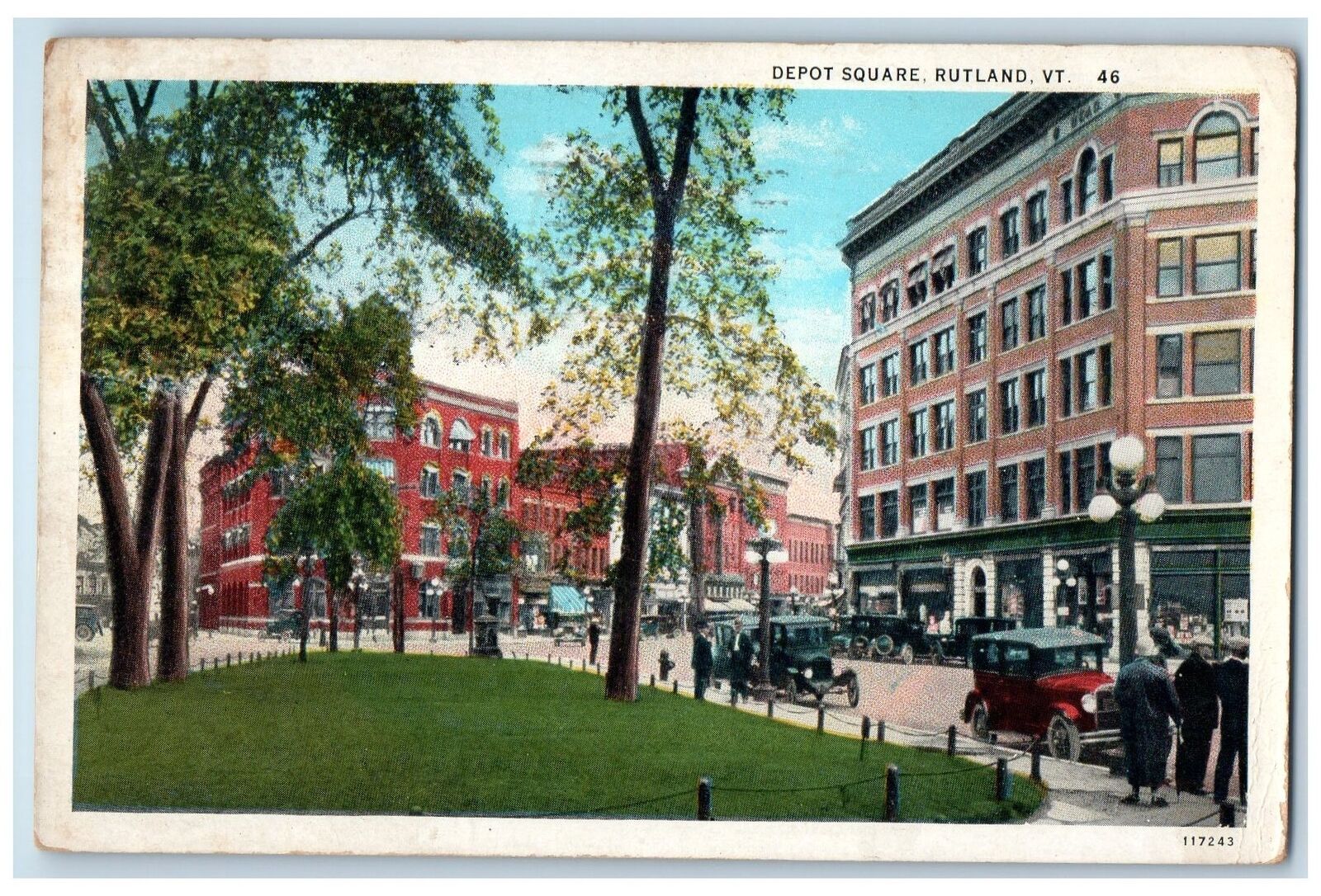 1931 Depot Square Classic Cars Buildings Dirt Road Rutland Vermont VT Postcard