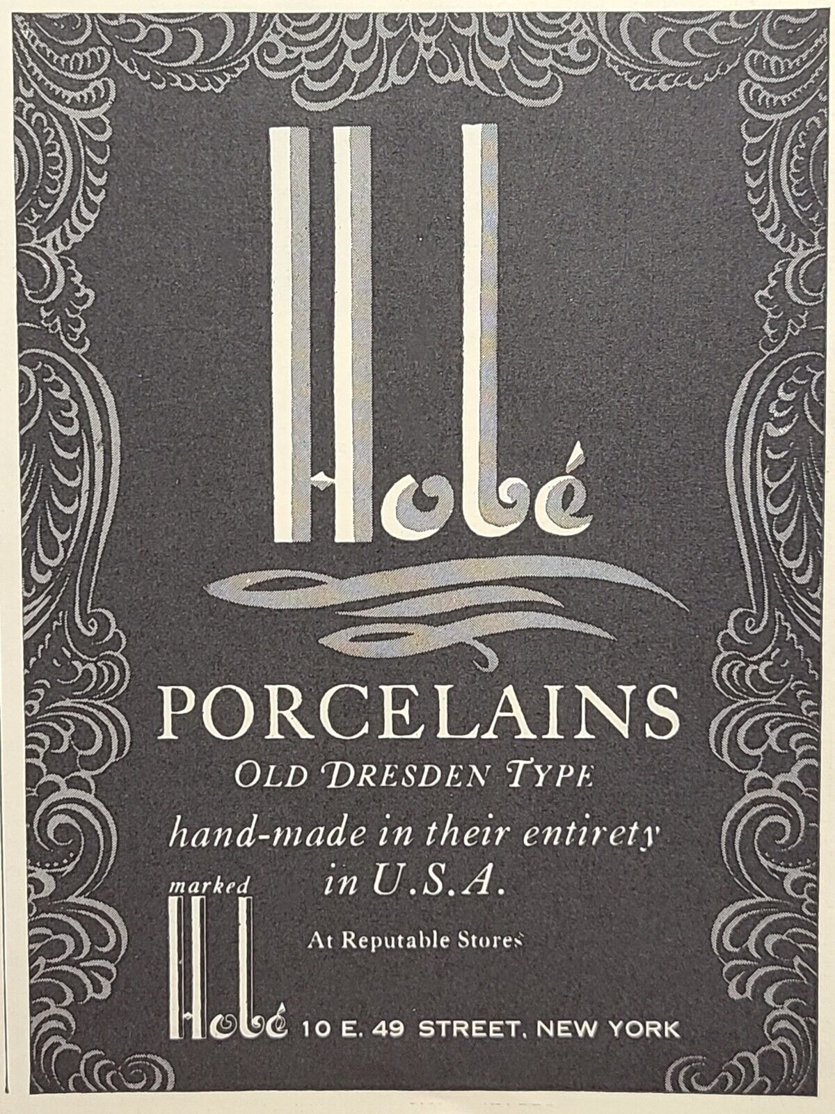 Hobé Hobe Old Dresden Type Porcelains Vintage Print Ad 1946