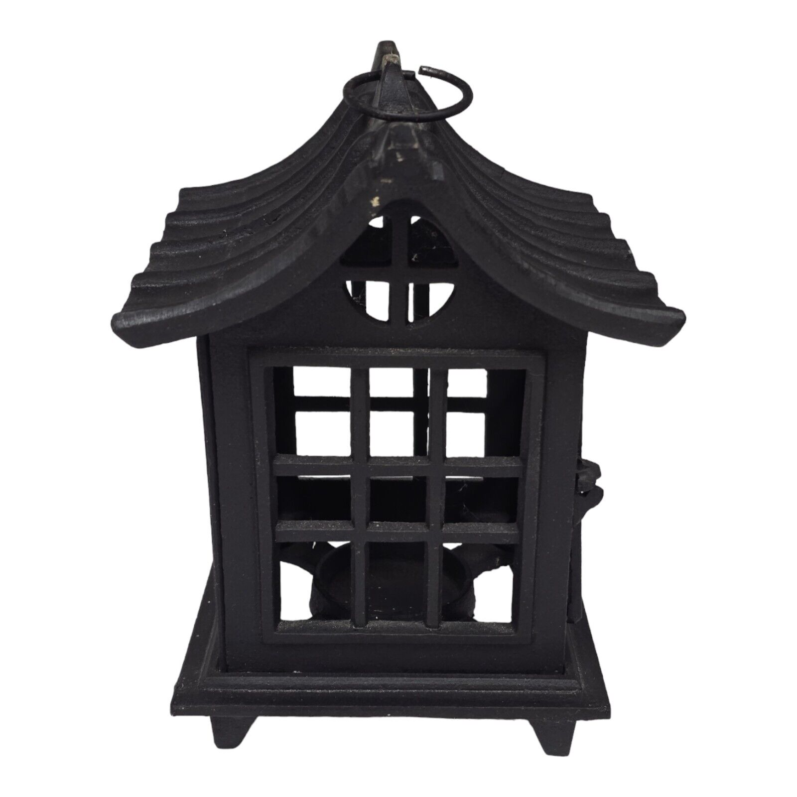 Vtg Cast Iron Japanese Pagoda Lantern Hanging Candle Holder Asian Garden Lights