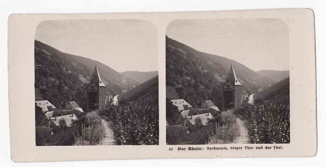 Antique 1903 Bacharach, Steger Thor Und Das Thal Germany Stereo Card P337