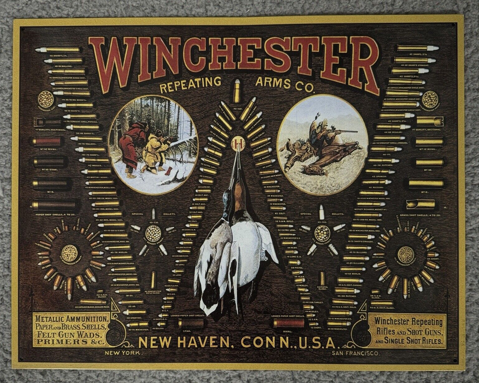 Winchester Cartridge Double W Bullet Tin Metal Advertising Sign Reproduction