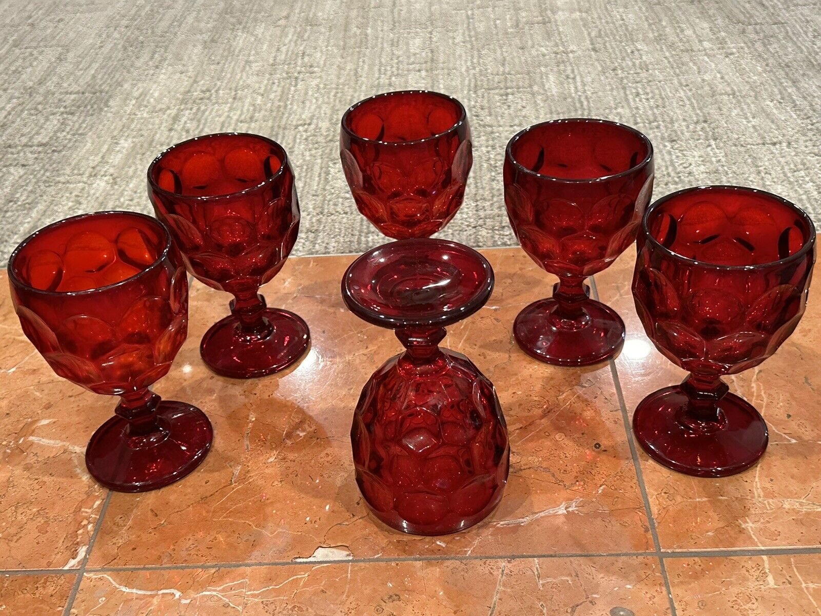 IMPERIAL PROVINCIAL GLASSES WINE WATER GOBLETS RUBY RED THUMBPRINT Vintage LOT 6