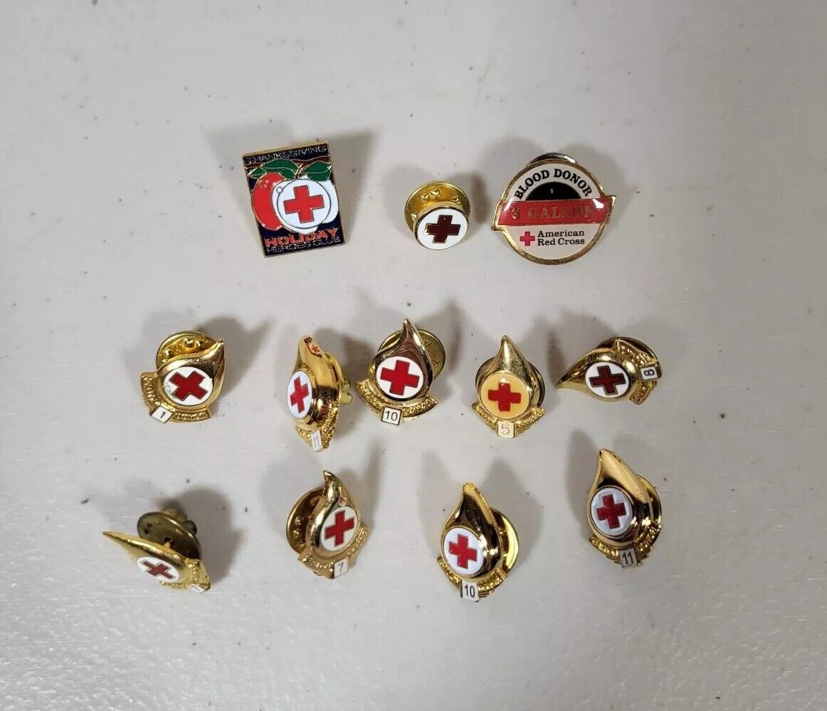 Lot of 12 Red Cross Blood Donation Pins