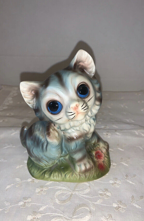 Vintage Ceramic Blue Gray Persian Kitty Cat Japan