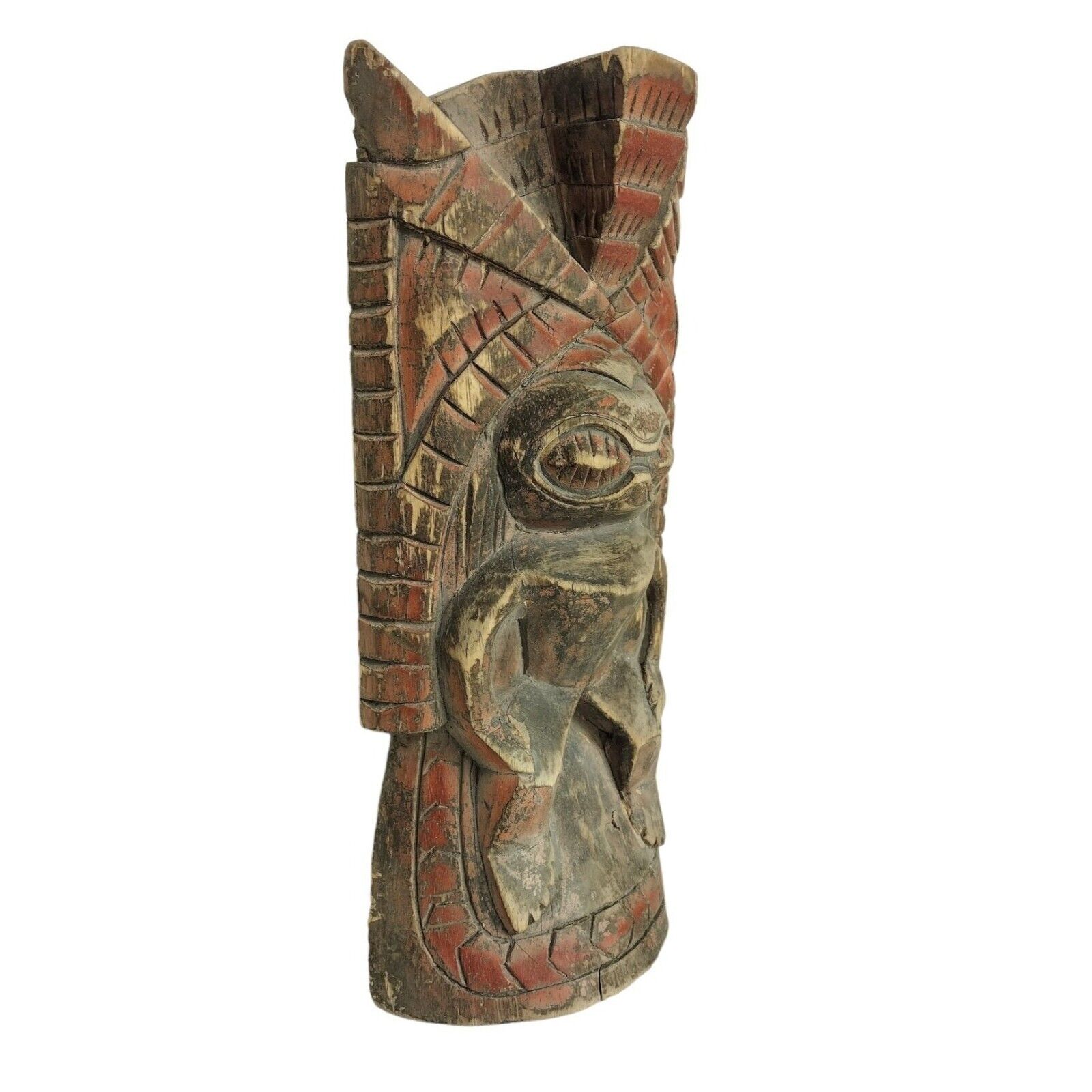 Handcrafted Primitive Native Tribal Tiki Vintage Warrior Mask Statue