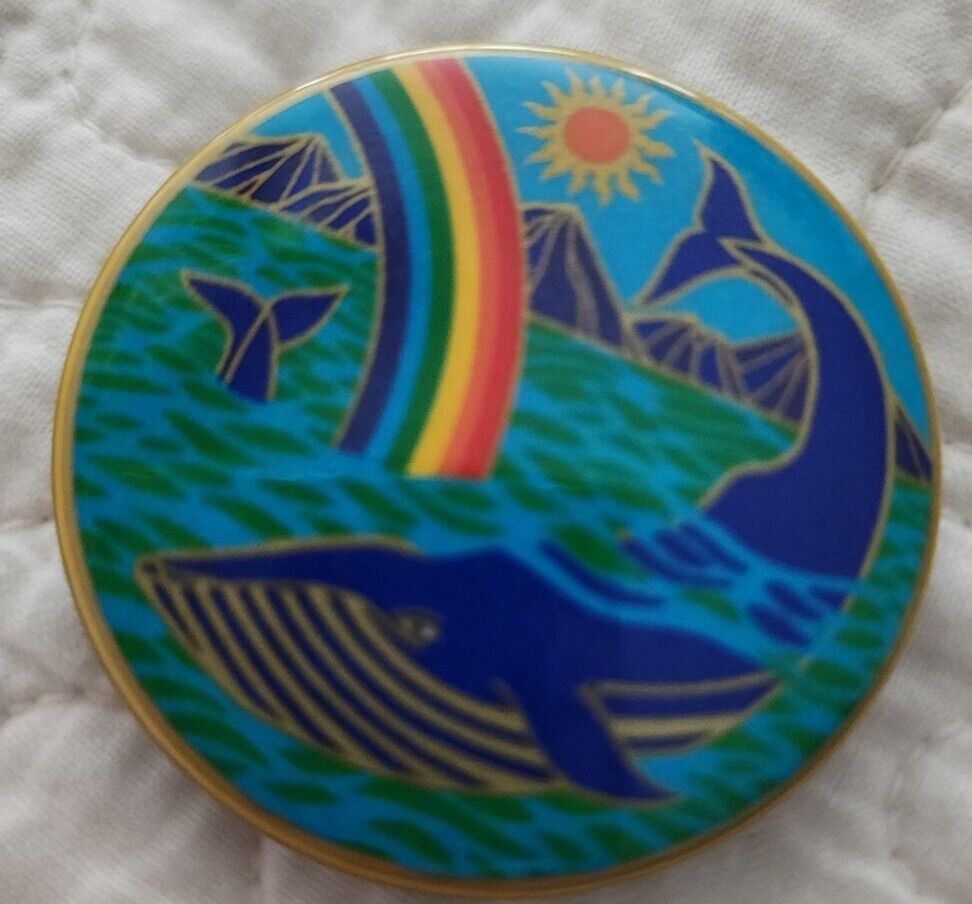 Vintage 1979 1980s Illuminations Mod Rainbow Pinback Button Blue Whale Sun