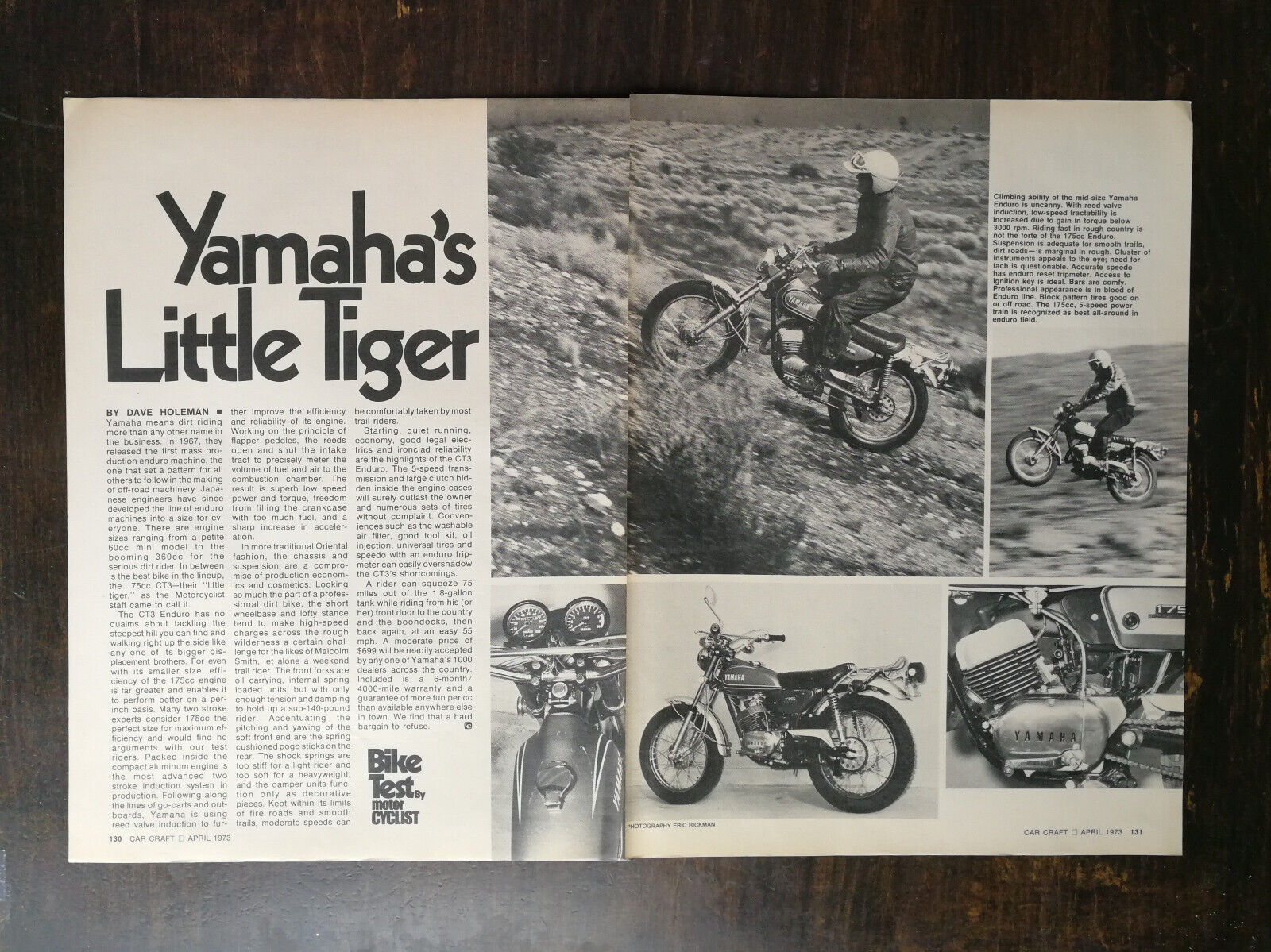 Vintage 1973 Yamaha CT3 Enduro Motorcycle 2-Page Original Article 1022