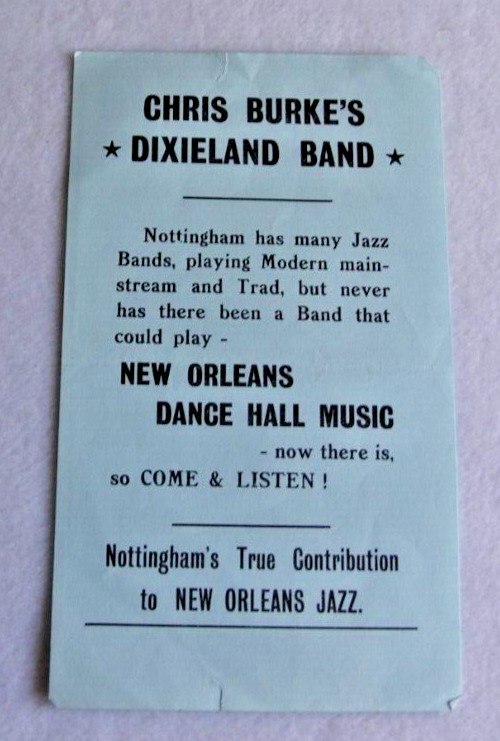 1970\'s Chris Burke\'s Dixieland Band FLYER Nottingham New Orleans Jazz Dance Hall