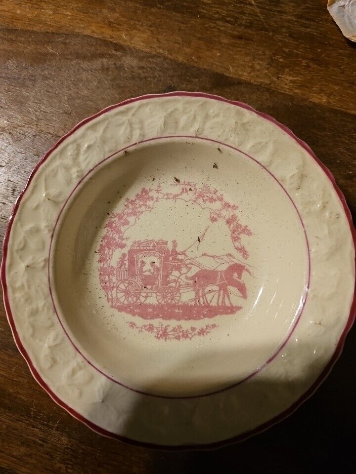 Vintage English Brambleberry Plate Pink Cupid Courting Couple Horses