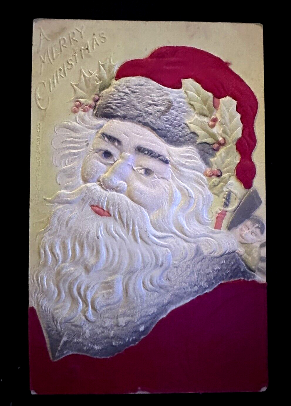 Red Robe SILK Santa Claus~1908 Antique Airbrushed~Christmas Postcard~h655
