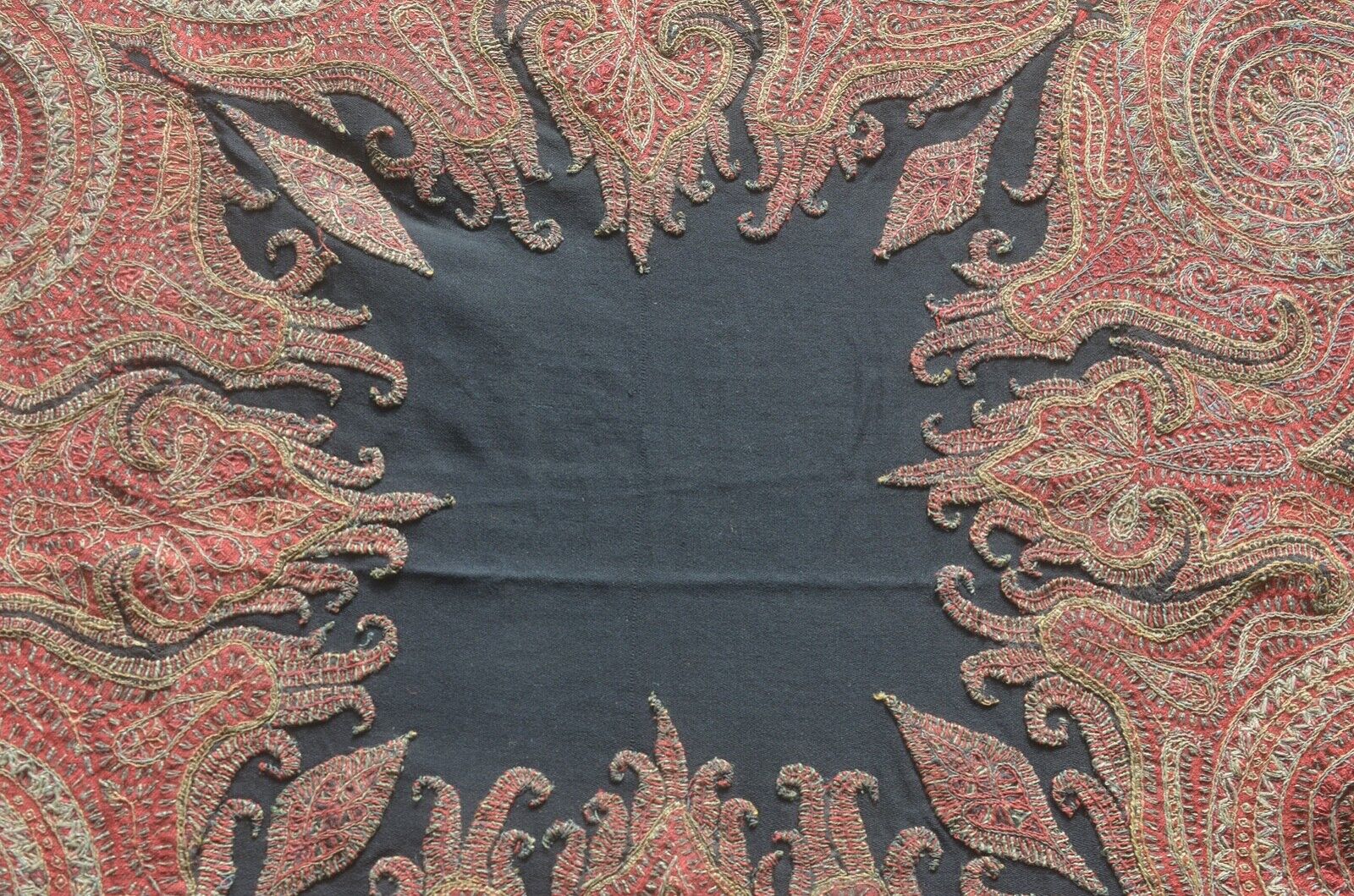 Authentic 19th C. Kashmiri Paisley Shawl Hand Embroidered VV580