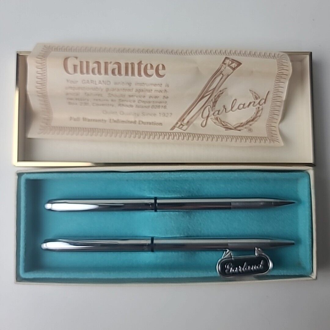 Vintage Garland Stainless Steel Pen & Mechanical Pencil Set Original Box EUC