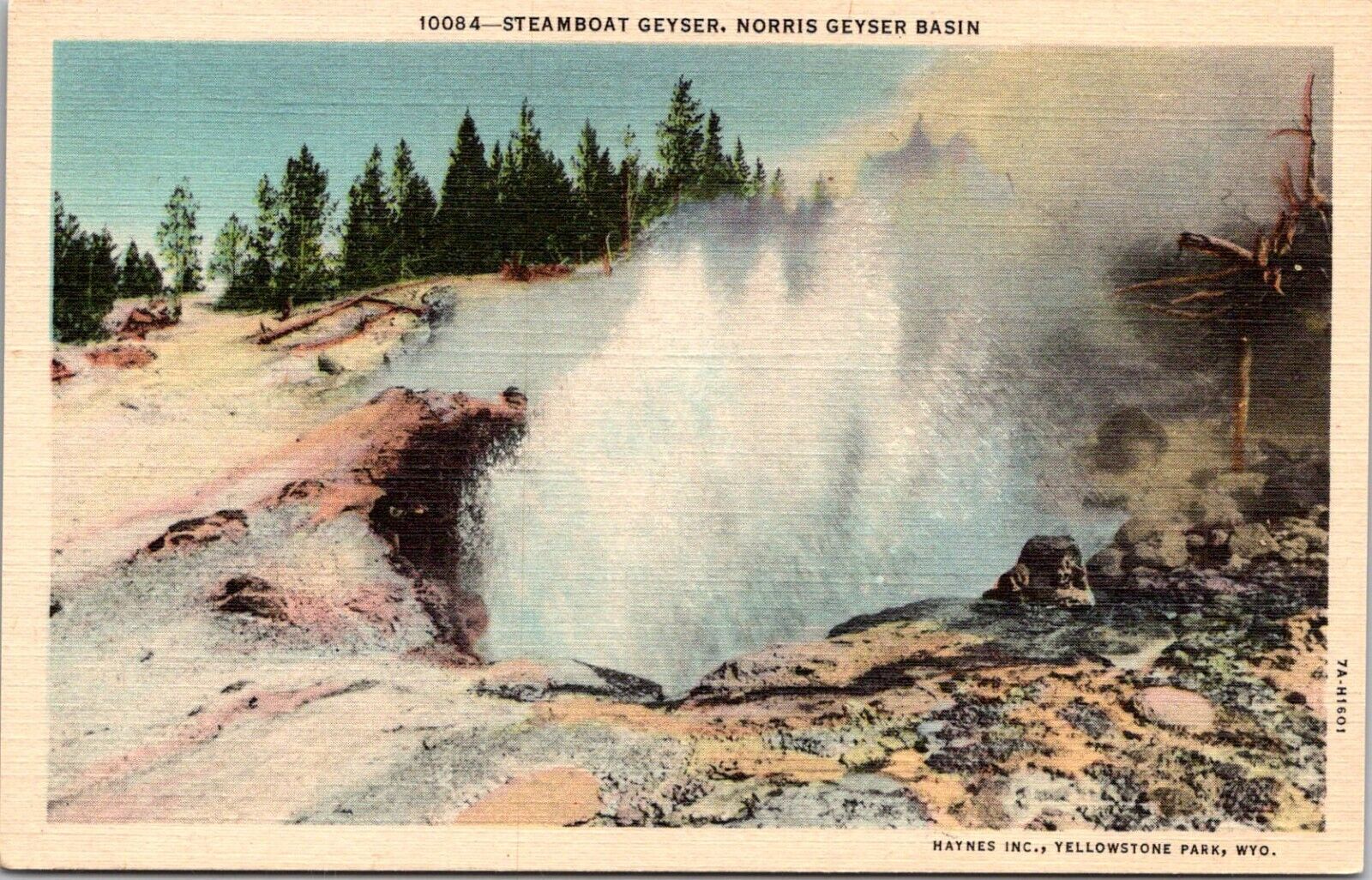 Steamboat Geyser-Norris Geyser Basin-Yellowstone National Park-WY-Linen Postcard