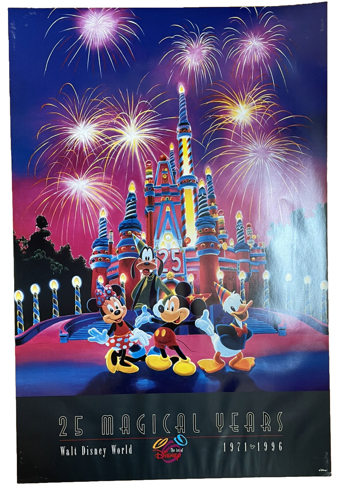 Vintage Walt Disney World 25th Anniversary Poster Magical Years Castle Cake Rare
