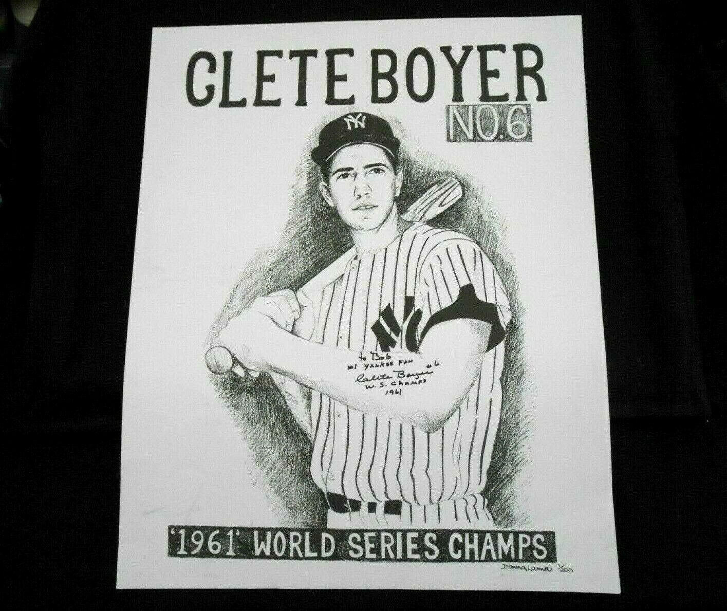 Clete Boyer 1961 W.S. Champs New York Yankees Signed Poster Very Good Cond. upst