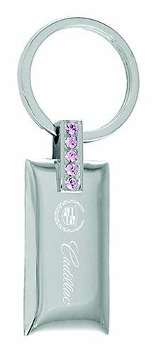 Cadillac Keychain & Keyring - Rectangle Metal with Bling Pink Crystals Key Fob