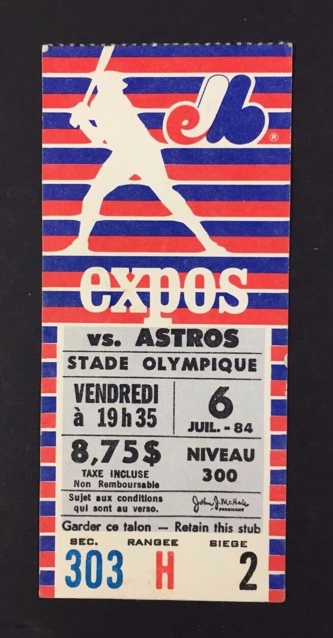 1984 Montreal Expos Baseball Vs Astros Houston Ticket Stub Olympic Stadium Vtg