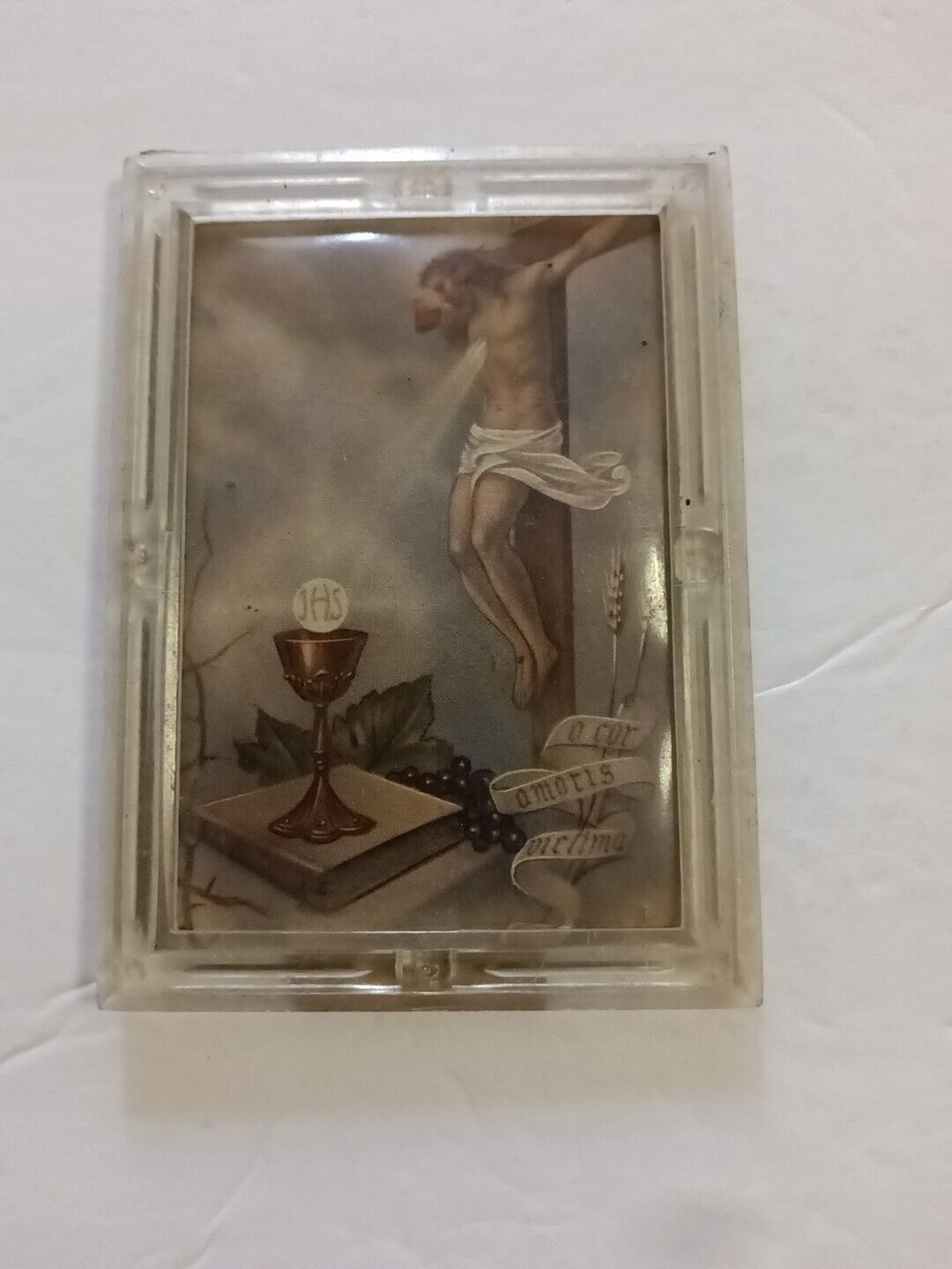Very Old Jesus On Cross Picture Card In Tiny Frame Vintage