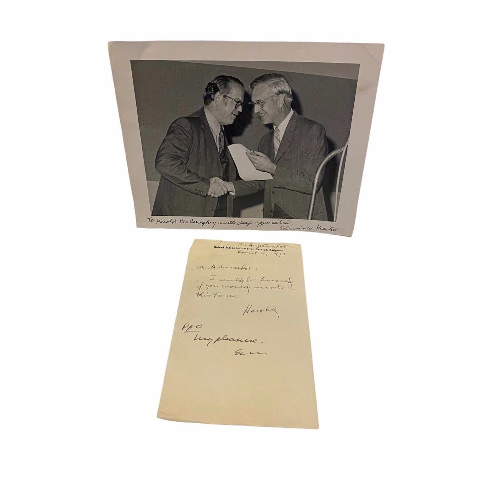 Photo Harold McConeghey Of U.S. Information Service Signed By Edwin W. Martin