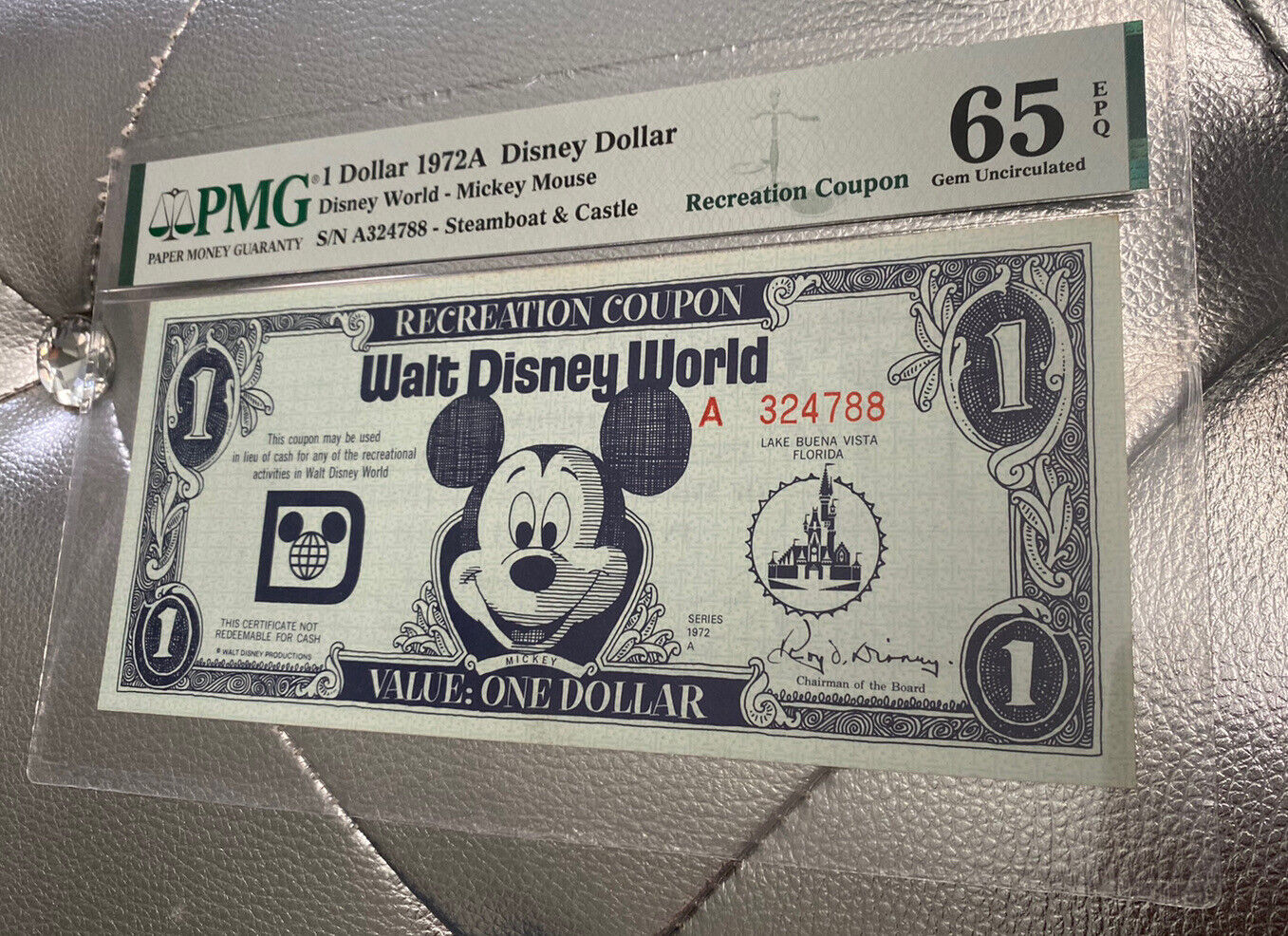 1972A Disney Dollar Recreation Coupon Mickey Mouse 65 PMG $1 Lake Buena Vista FL
