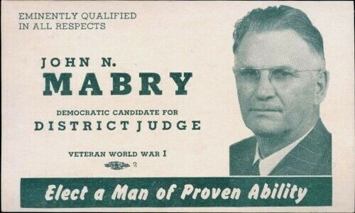 JOHN MABRY DISTRICT JUDGE DEMOCRATIC HUERFANO COUNTY 1950s POLITICAL CARD W/ BIO
