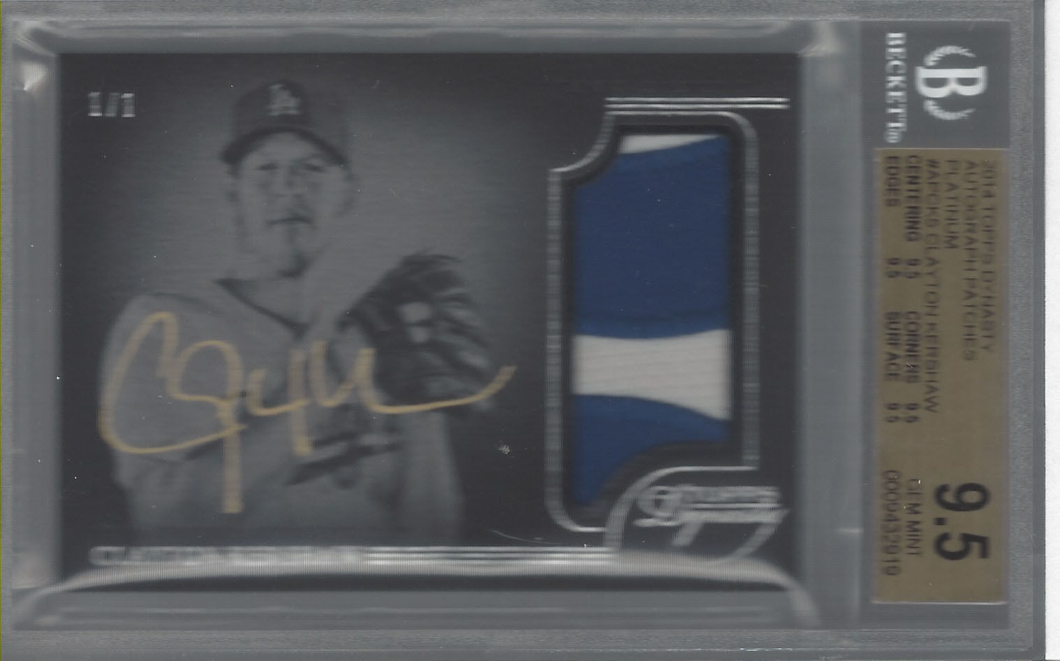 CLAYTON KERSHAW 2014 TOPPS DYNASTY AUTOGRAPH PATCHES PLATINUM 1/1 BGS 9.5/AU 10