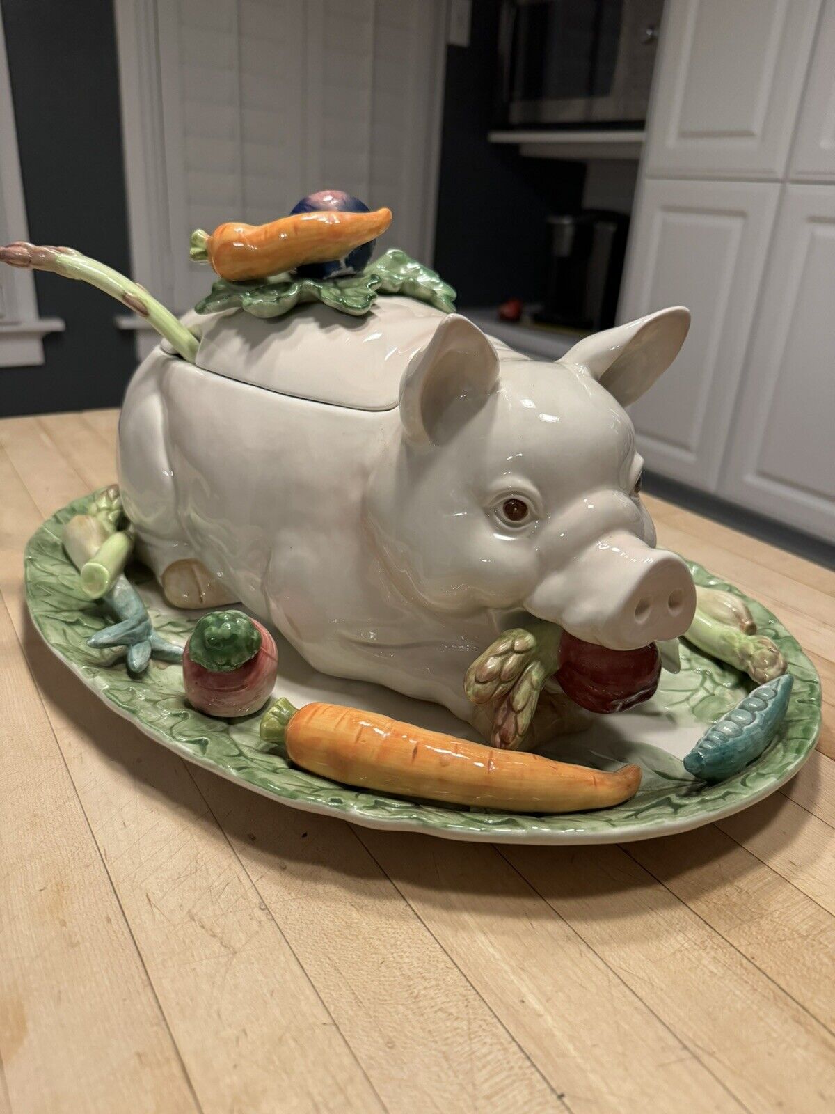 Fitz And Floyd 21st century “French Market” Pig soup Tureen & Platter & Spoon