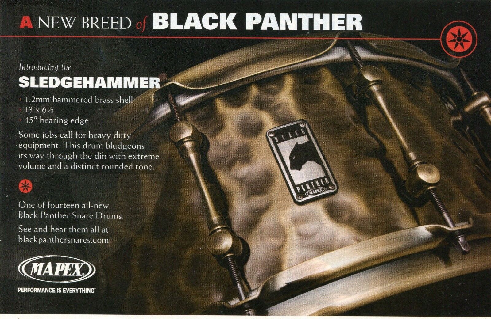 2010 small Print Ad of Mapex Black Panther Sledgehammer Snare Drum