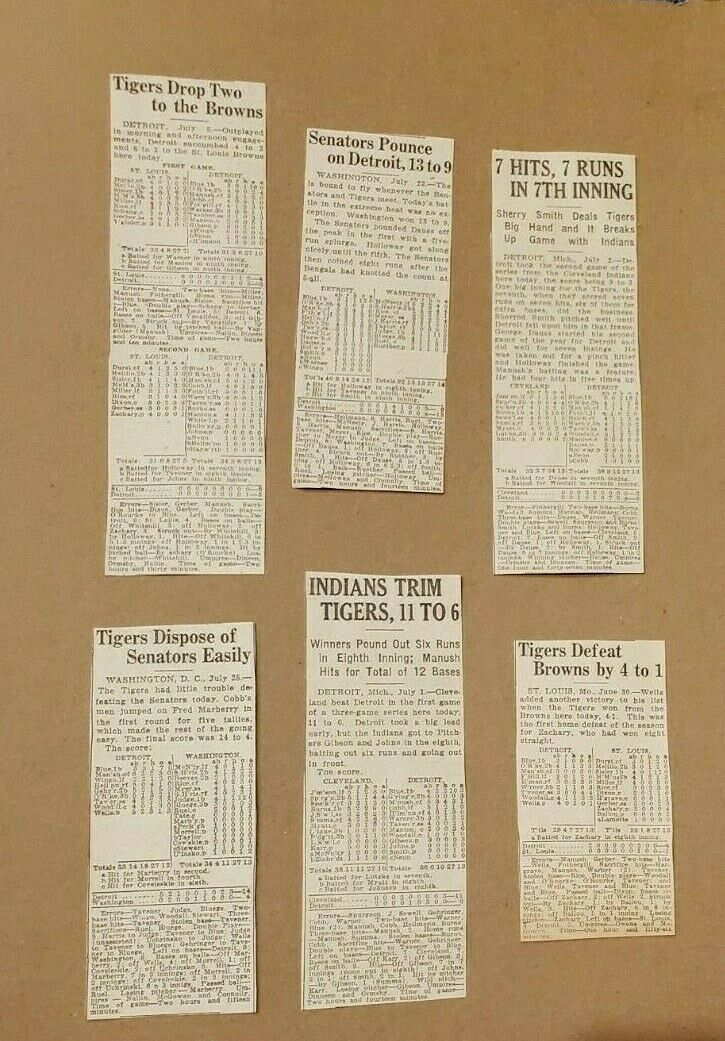 Detroit Tigers Box Scores Ty Cobb New York American Newspaper July 1926 Baseball