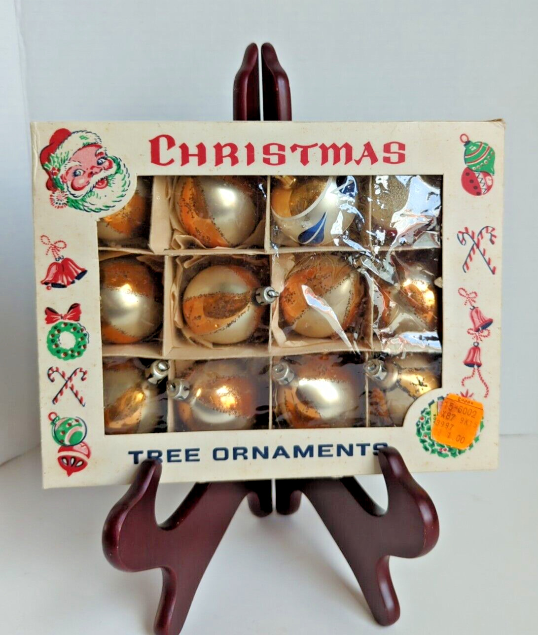 12 VINTAGE CHRISTMAS TREE ORNAMENTS POLAND TEAR DROP GLITTER HAND PAINTED Gold