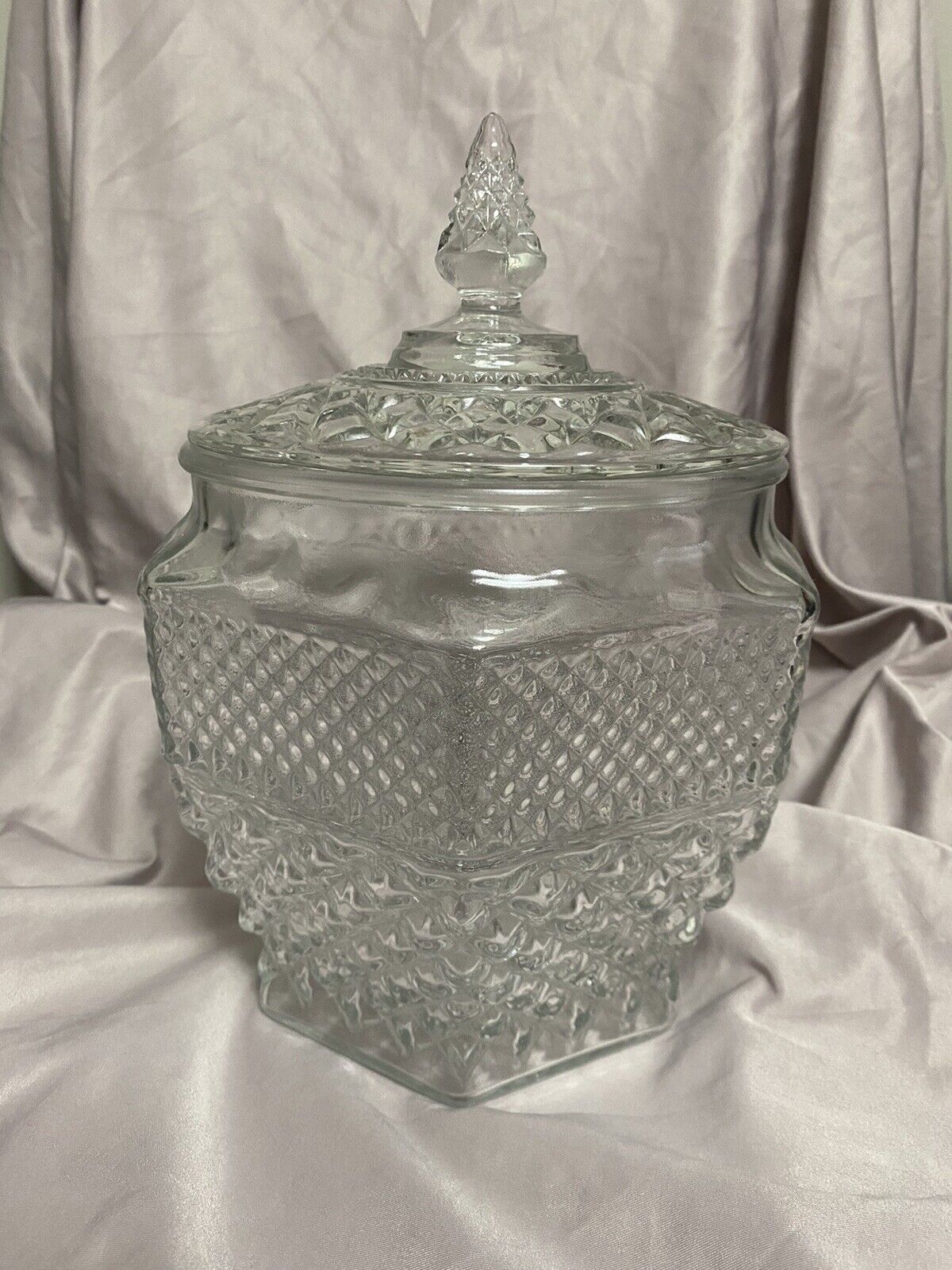 Vintage Anchor Hocking Clear Glass Cookie Jar & Lid Wexford Pattern
