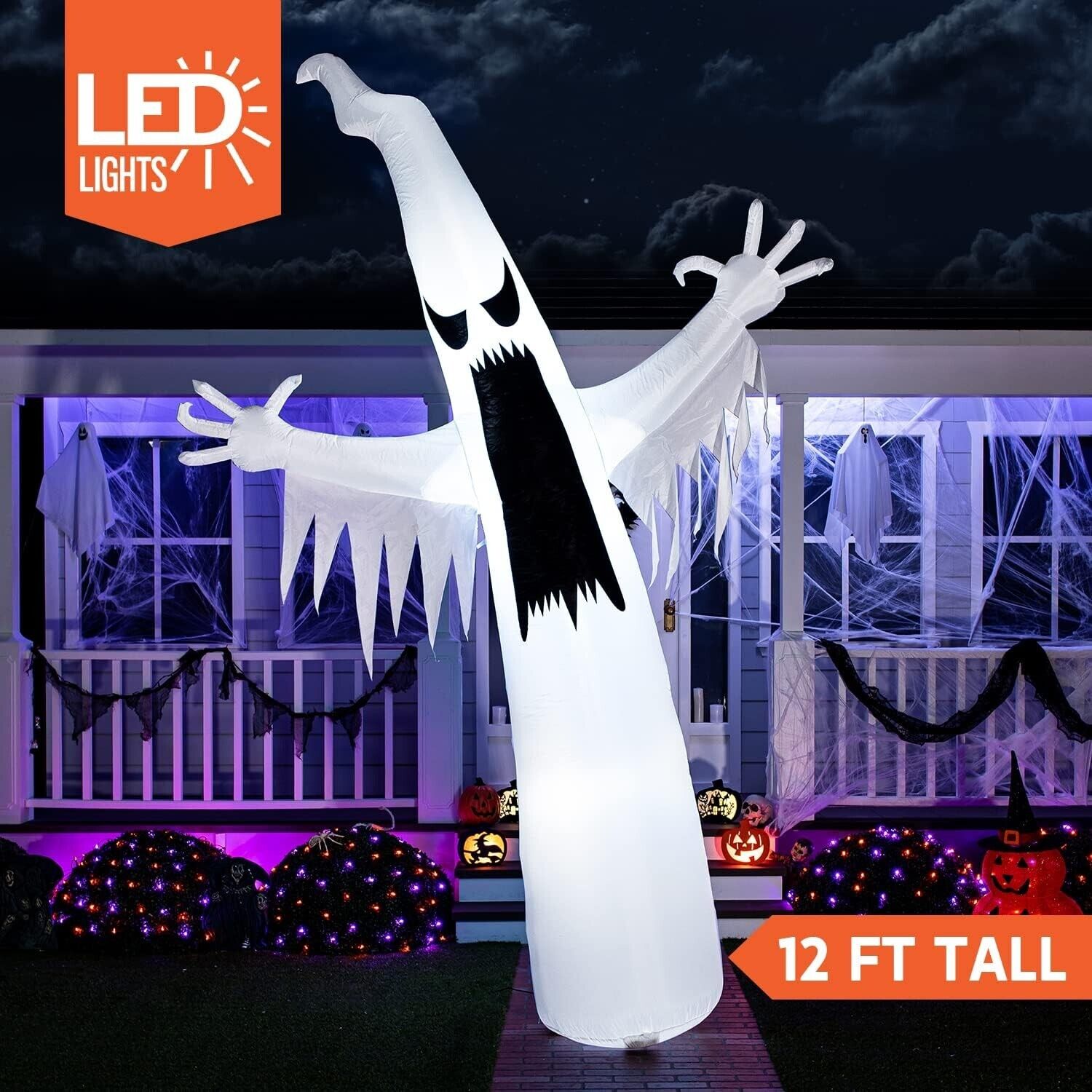  12 FT Halloween Inflatable Towering Terrible Spooky Ghost with Build-in LEDs
