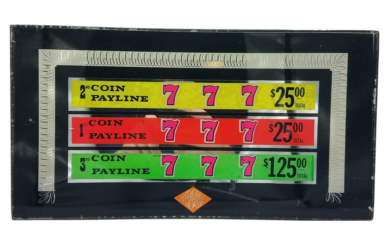 Antique Slot Machine Glass Award Card Insert Triple 7 Original 7 1/4\