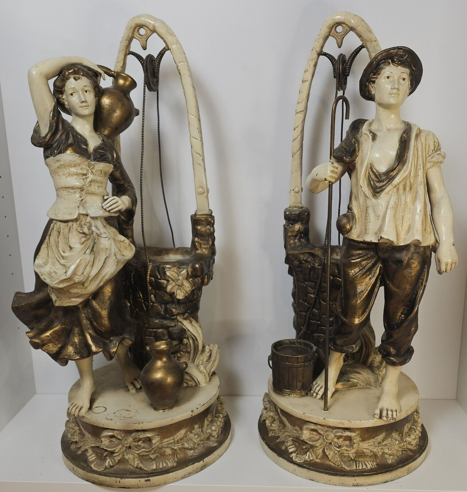 Vintage French Moreau style Spelter Figural Lamps Stamped Collection Francaise