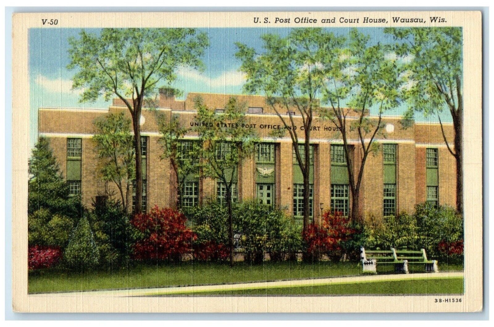 c1946 United States Post Office Court House Wausau Wisconsin WI Vintage Postcard