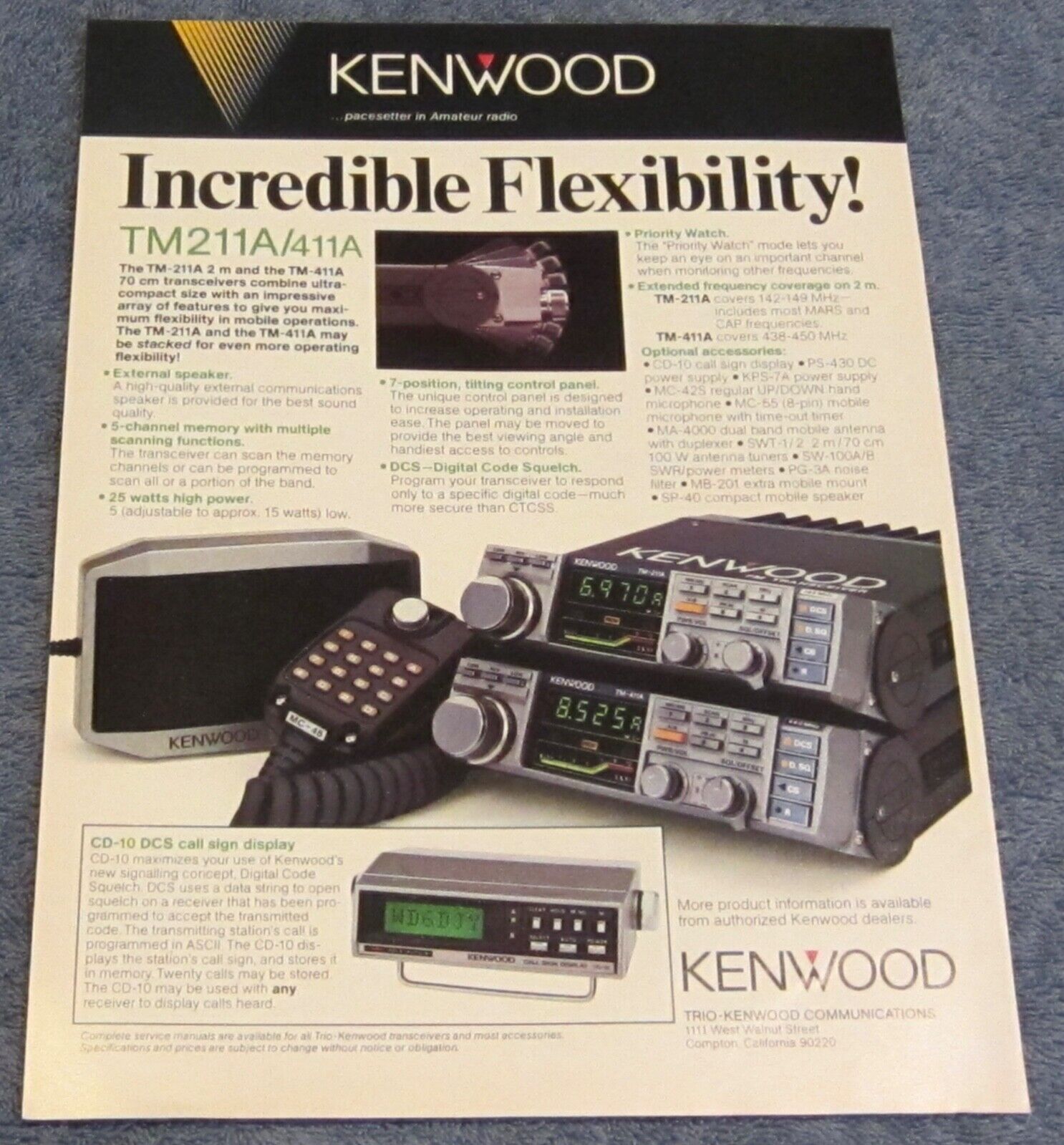 1985 Kenwood TM411A TM211A Vintage Ham Radio Transceiver Ad