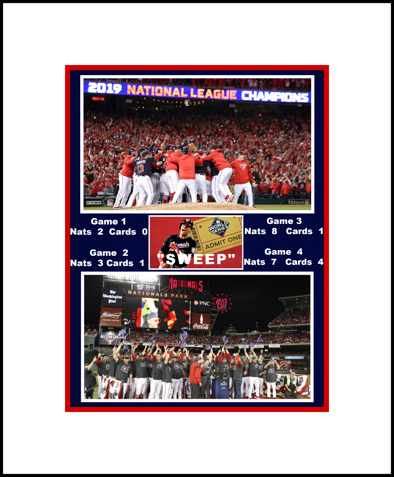 WASHINGTON NATIONALS BEAT CARDS 2019 NLCS MATTED MULTI IMAGE COLLAGE PHOTO #1