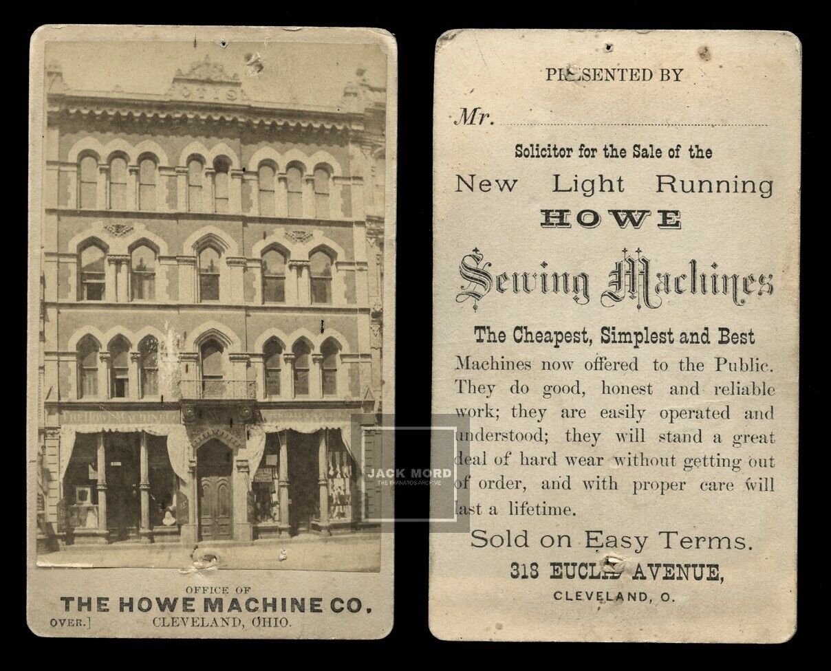 storefront of elias howe sewing machine building in ohio / rare 1800s cdv photo