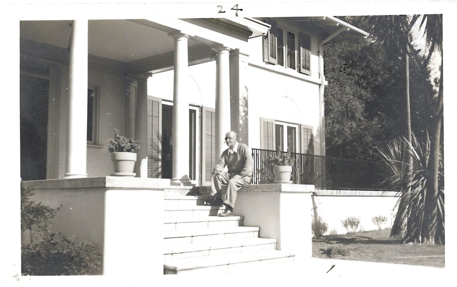 Man On Steps Real Photo Post Card RPPC 1940s House Home ANSCO Unposted