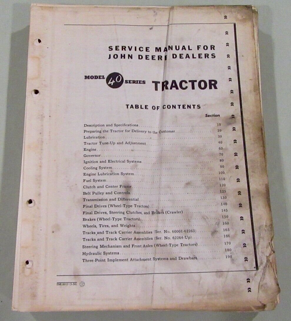 John Deere SM-2013 40 Series Tractor / Crawler Service Manual (Original 1956)