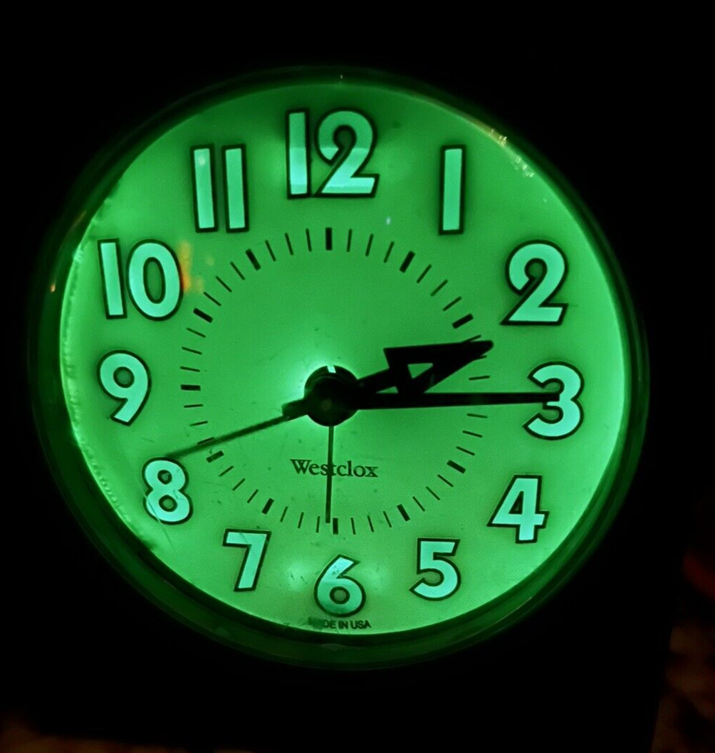 Vintage Westclox Clock Glowing Green Numbers Second Hand Electric Alarm Time