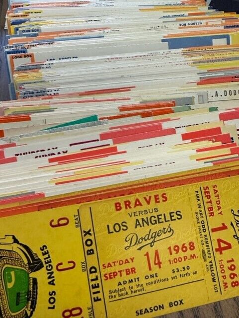 Los Angeles Dodgers ticket stubs 1968,70,71,72,73,74,75,77,79,80,81,82,83,84,92