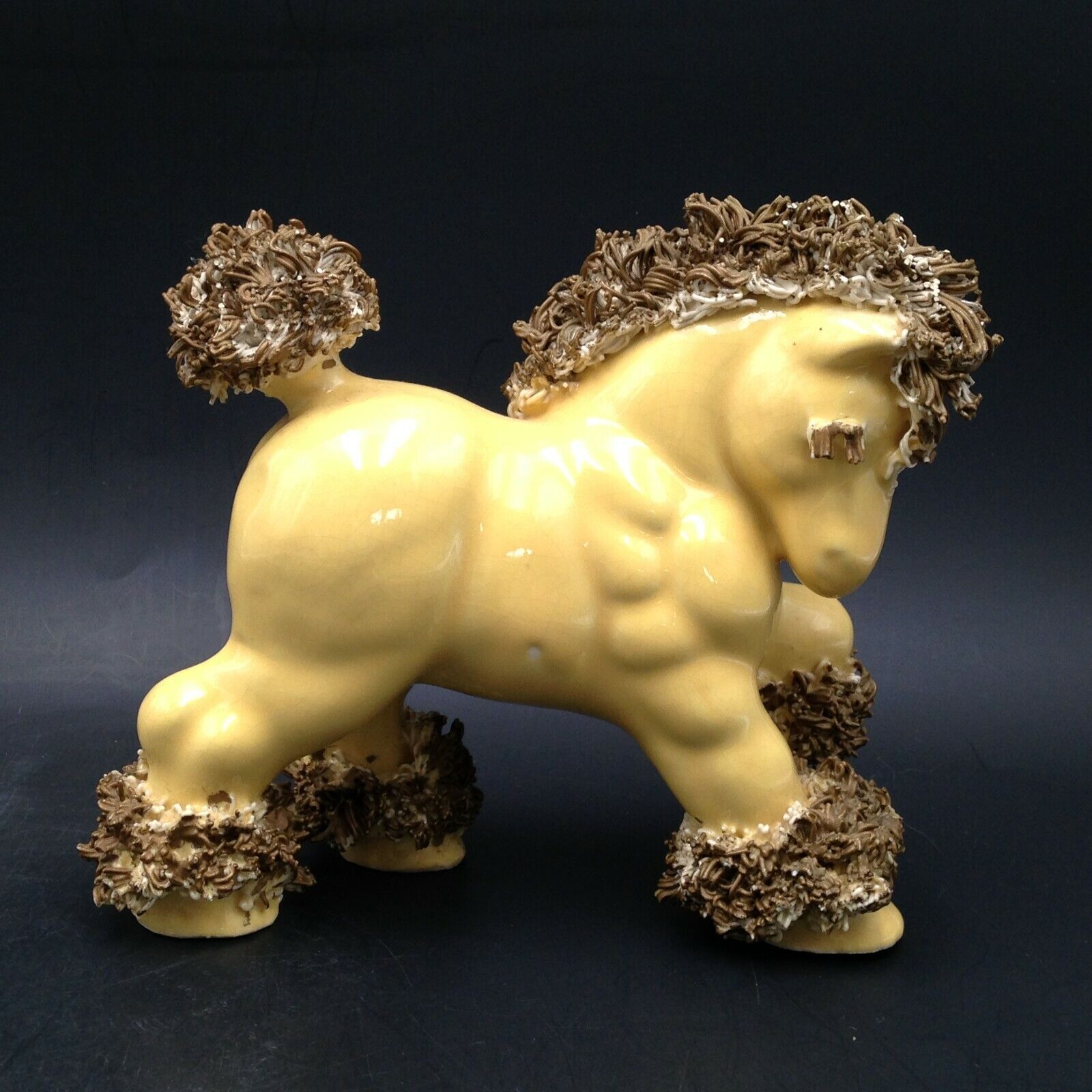 Murray Kreiss Spaghetti Horse Figurine Yellow Gold Ceramic 1950s Japan MCM