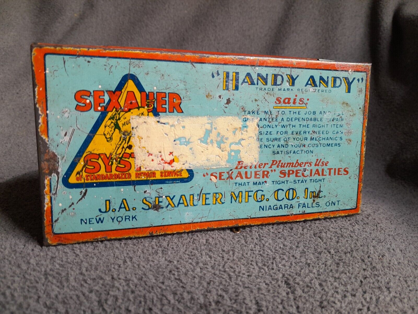 Vintage Handy Andy Sexauer System Tin Container No. 2 Advertising Tin Plumbing