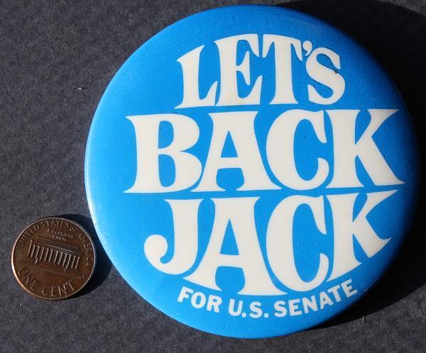 1968 Lets Back Jack Gilligan for Ohio Senate John Kennedy themed slogan pin JFK-