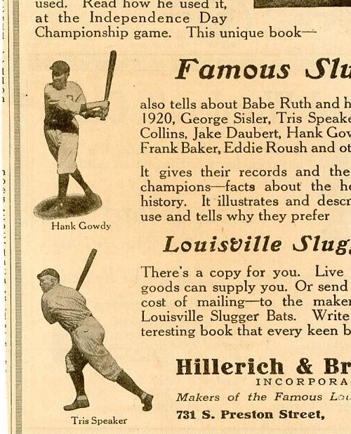 1920s-30 Tris Speaker Hillerich & Bradsby Co. Magazine Ad Lousville Slugger Bats