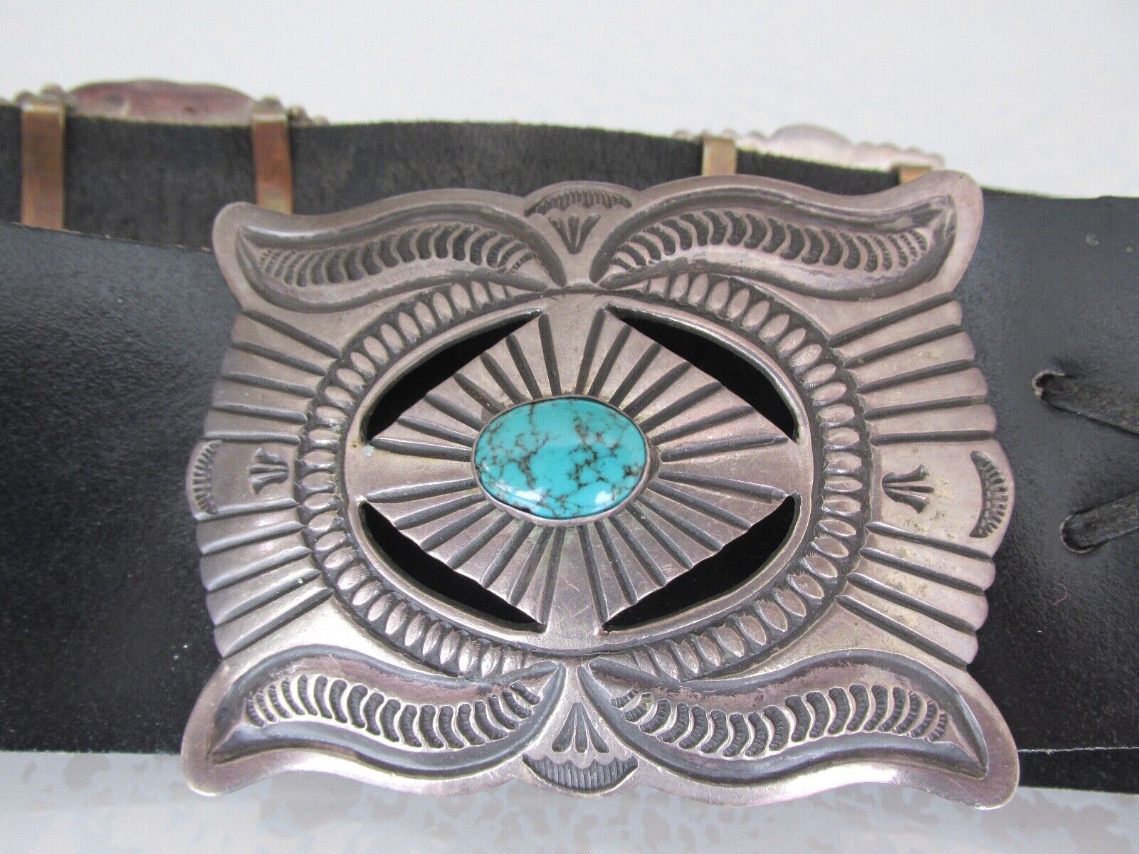 NAVAJO REGANA BEGAY STERLING SILVER TURQUOISE CONCHO BELT / HEAVY